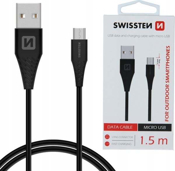 Kabel USB Swissten USB-A - microUSB 1.5 m Czarny (71504303)