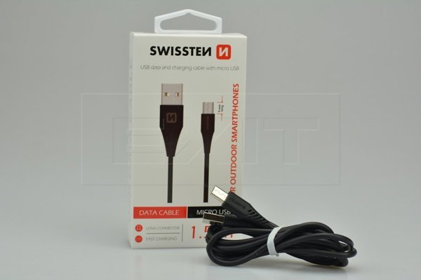 Καλώδιο USB Swissten USB-A σε Micro-USB 1.5m, Μαύρο