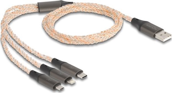Καλώδιο Delock 88158 USB 2.0 3-σε-1 με Micro-USB, USB-C και Lightning, 1.2m, Διαφανές