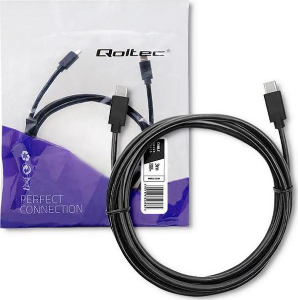 Kabel USB Qoltec USB-C - USB-C 3 m Czarny (52348)