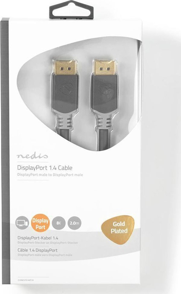 Kabel Nedis CCBW37014AT20 kabel DisplayPort 2 m Antracyt, Szary