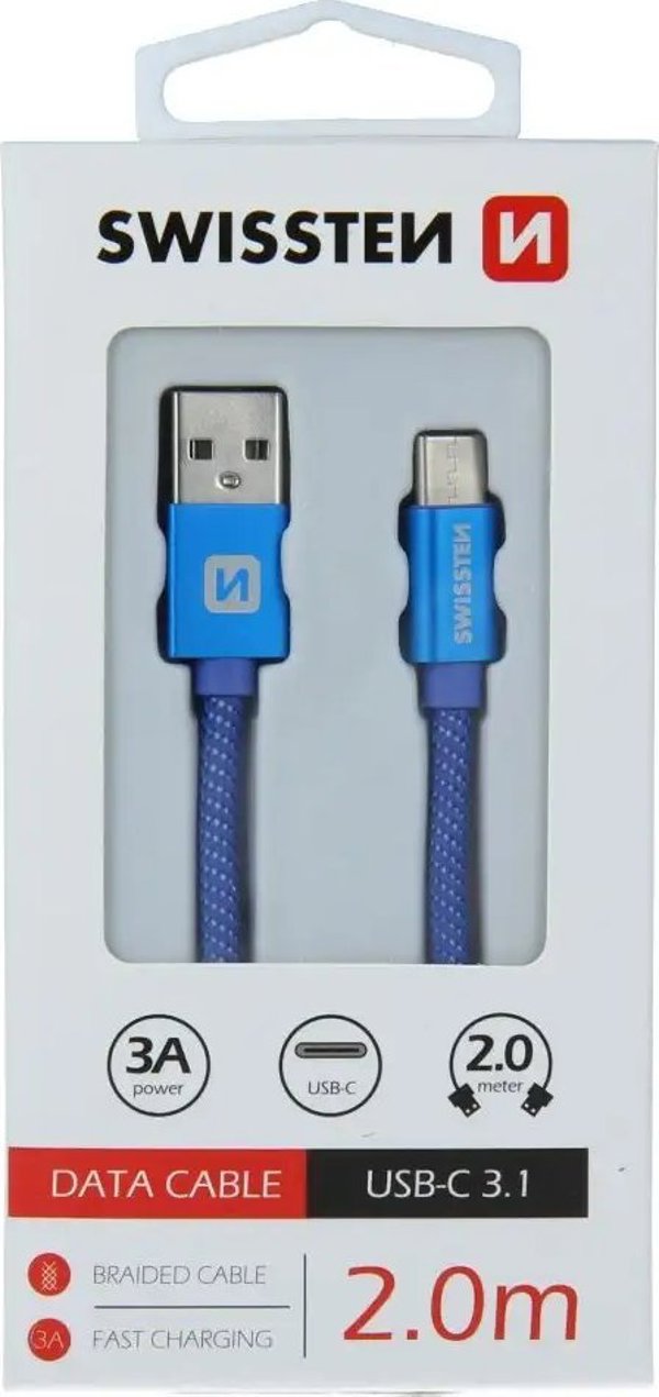 Kabel USB Swissten USB-A - USB-C 2 m Niebieski (71521308)