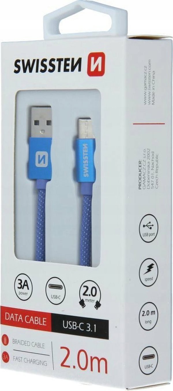 Καλώδιο USB Swissten USB-A σε USB-C 2m, Μπλε - 71521308
