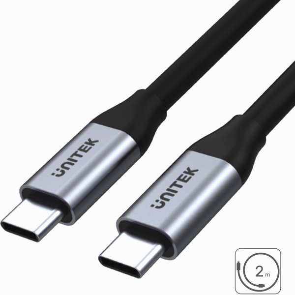 Unitek Καλώδιο USB-C σε USB-C 100W, Μεταφορά Δεδομένων 5Gbps, 4K@60Hz, 2m, Ασημί (C14091ABK)