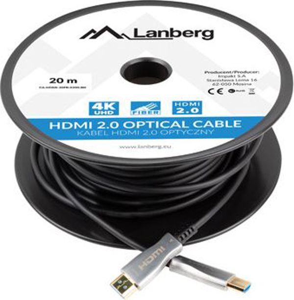 Καλώδιο Lanberg HDMI - HDMI 20m, Μαύρο, CA-HDMI-20FB-0200-BK, για Υπολογιστές, Τηλεοράσεις και Προβολείς
