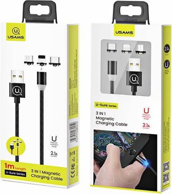Kabel USB Usams USB-A - USB-C + microUSB + Lightning 1 m Czarny (70506-uniw)