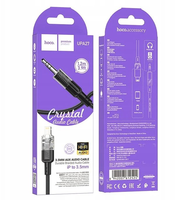Kabel AUX Jack 3,5 mm do Lightning Hoco 1,2 m UPA27 czarny