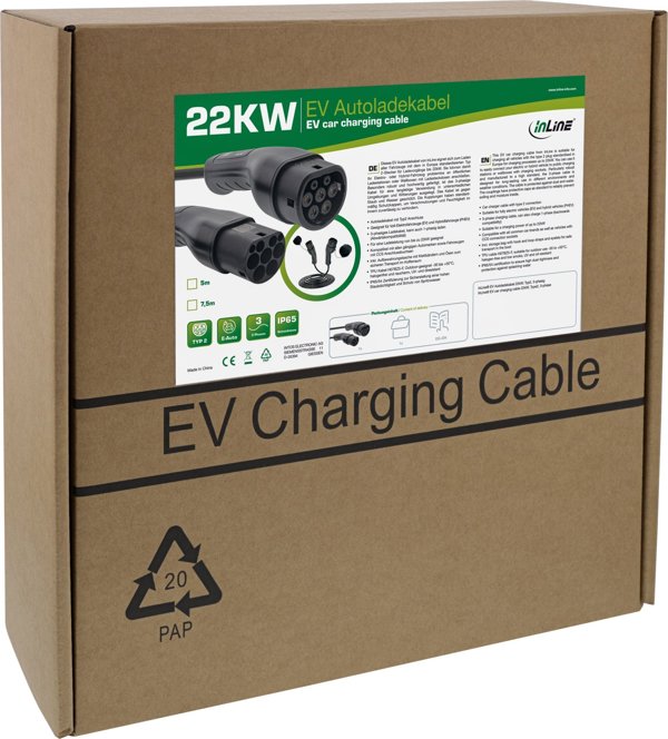 Καλώδιο Φόρτισης Αυτοκινήτου InLine Type 2, 22kW, 3-Φασικό, 7.5m (16287I)