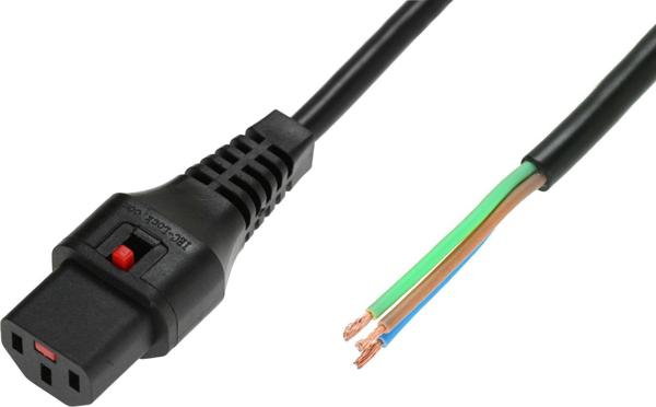 IEC Lock Καλώδιο Τροφοδοσίας C13 με Ασφάλιση, 3x1mm², Ίσιο, 1m, Μαύρο