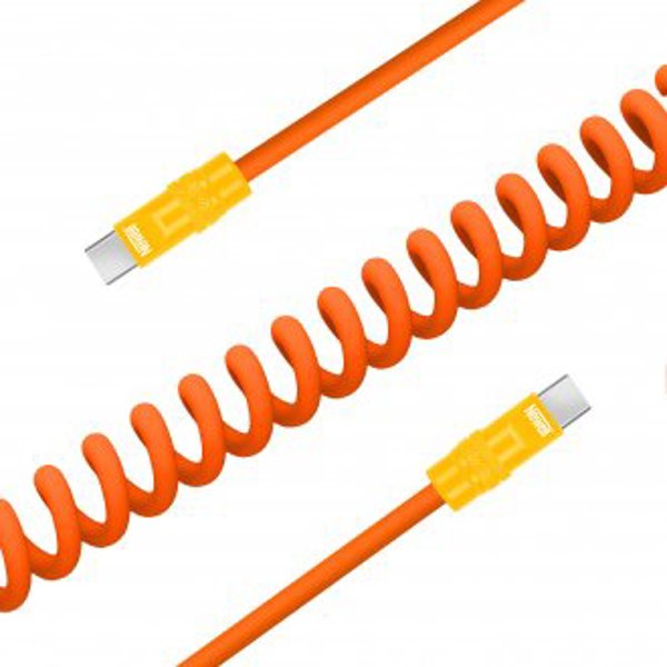 Kabel Newell USB-C - USB-C 100 W, 1,5 m, silikonowy, spiralny, pomaranczowo-zolty