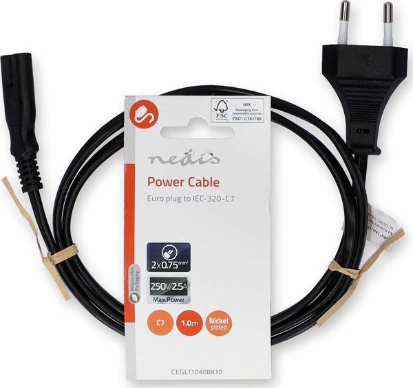 Kabel zasilajacy Nedis CEGL11040WT50 czarny 2 m CEE7/16 IEC 320
