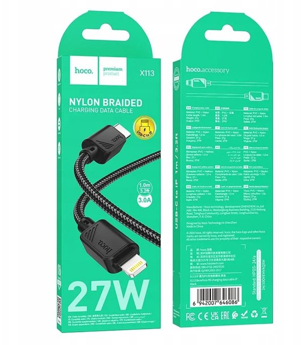Kabel USB C do Lightning Hoco PD 27W 1 m X113 czarny