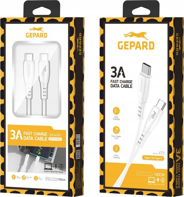 Καλώδιο Gepard USB-C σε USB-C 60W, 1m, Λευκό