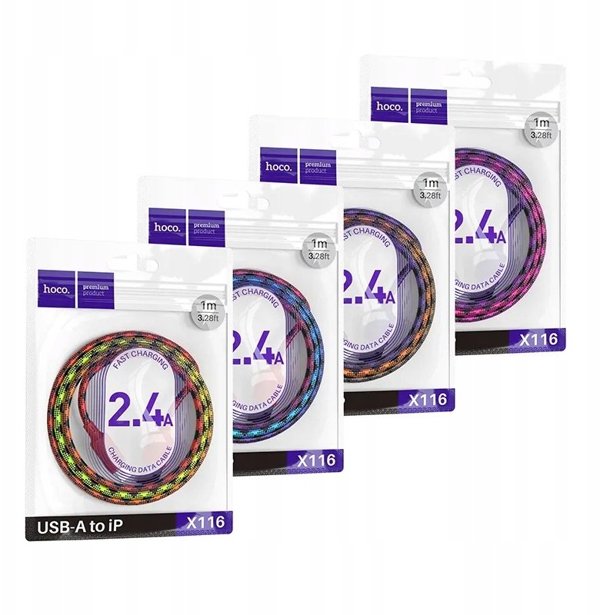Kabel USB A do Lightning Hoco 2,4A 1 m X116 gradient fioletowy