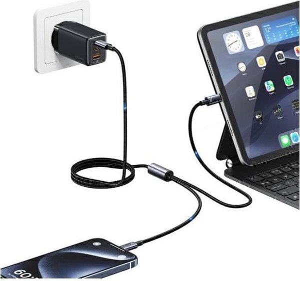 Καλώδιο Usams Sufeng 2σε1 2xUSB-C 72W 1.2m, Καλώδιο Φόρτισης & Δεδομένων από Κράμα Αλουμινίου (US-SJ740)