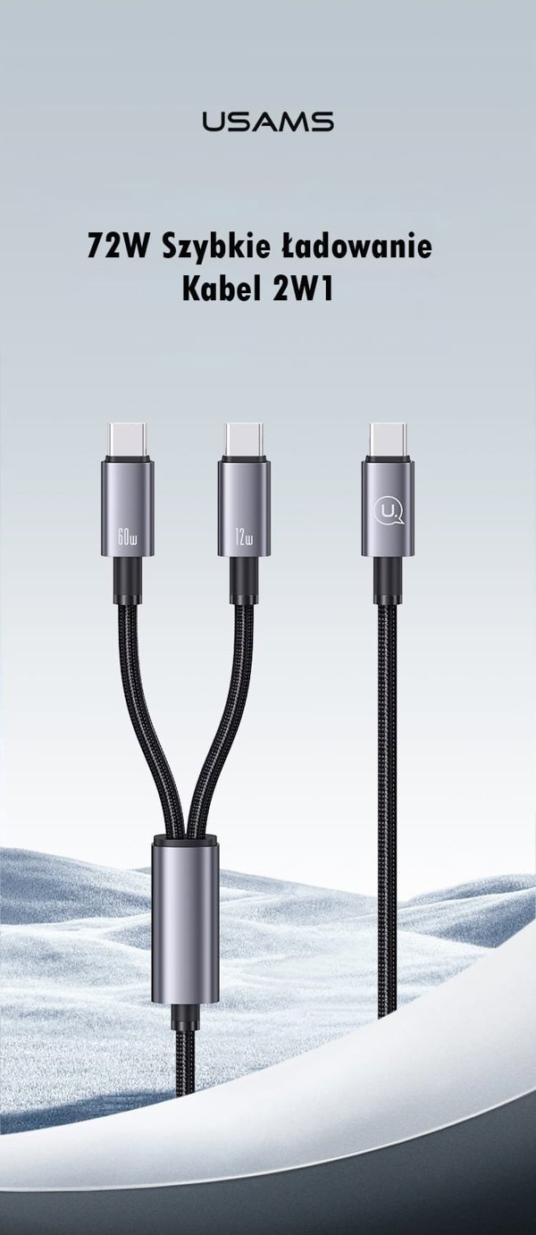 Καλώδιο Usams Sufeng 2σε1 2xUSB-C 72W 1.2m, Καλώδιο Φόρτισης & Δεδομένων από Κράμα Αλουμινίου (US-SJ740)