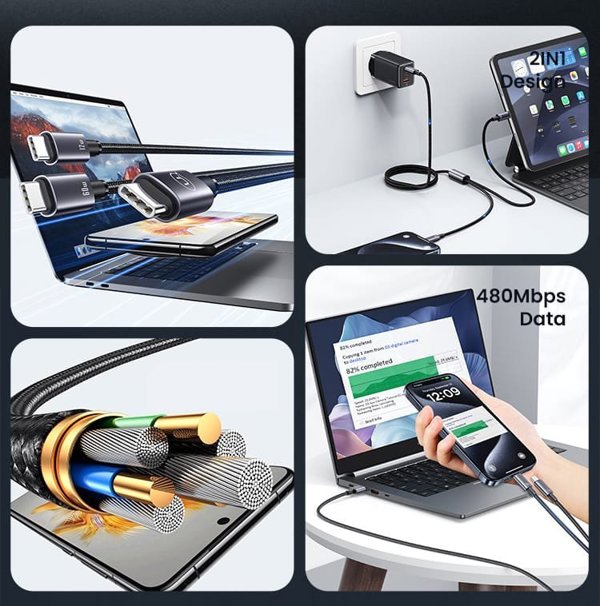 Καλώδιο Usams Sufeng 2σε1 2xUSB-C 72W 1.2m, Καλώδιο Φόρτισης & Δεδομένων από Κράμα Αλουμινίου (US-SJ740)