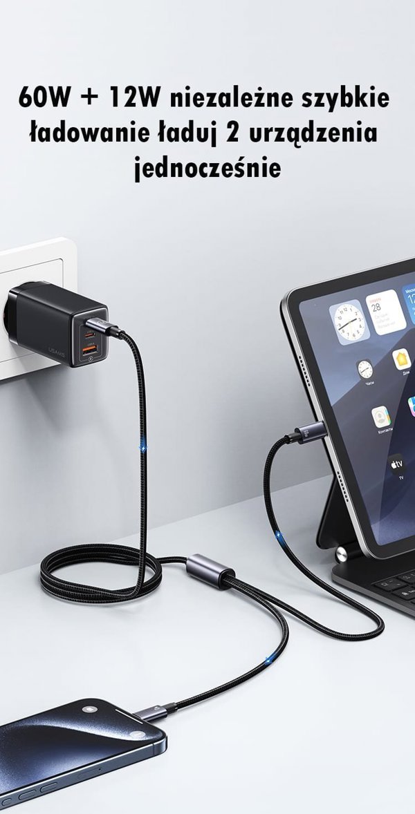 Καλώδιο Usams Sufeng 2σε1 2xUSB-C 72W 1.2m, Καλώδιο Φόρτισης & Δεδομένων από Κράμα Αλουμινίου (US-SJ740)