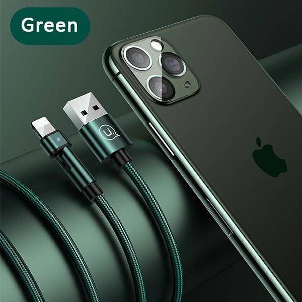 Καλώδιο Usams U60 USB-A σε Lightning 1m Πράσινο - Ταχεία Φόρτιση 2A με Περιστρεφόμενη Άκρη & Smart Chip