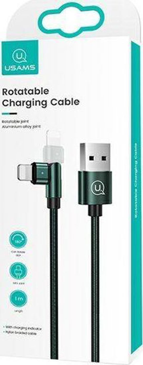 Καλώδιο Usams U60 USB-A σε Lightning 1m Πράσινο - Ταχεία Φόρτιση 2A με Περιστρεφόμενη Άκρη & Smart Chip