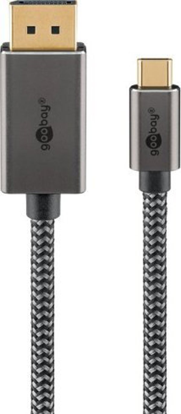Καλώδιο υφασμάτινο USB-C™ σε DisplayPort™ 4K @ 60 Hz, 1 m, μαύρο ασημί - Μήκος καλωδίου 1 m