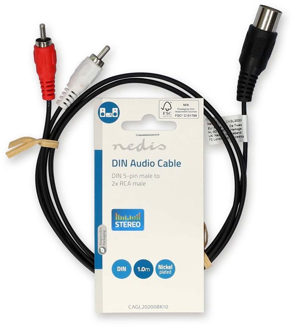 Kabel Nedis Nedis CAGL20200BK10 kabel audio 1 m DIN (5-pin) 2 x RCA Czarny