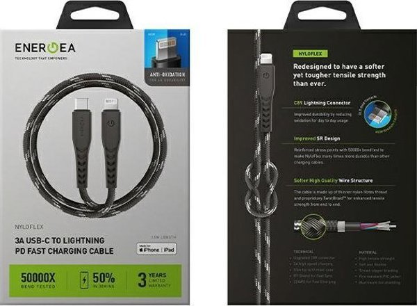 Καλώδιο Energea Nyloflex USB-C σε Lightning, MFi, 1.5m, Μαύρο