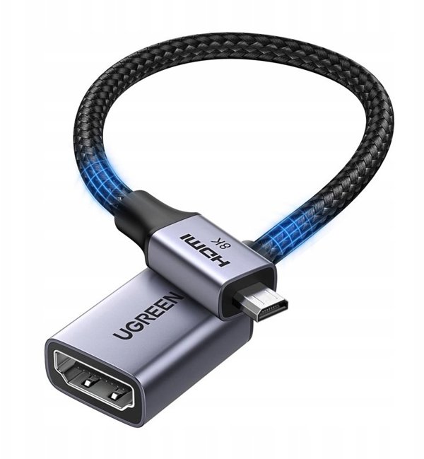 Kabel micro HDMI do HDMI Ugreen HD182, 8K 60Hz, 48Gbps, 0.2m (czarny)