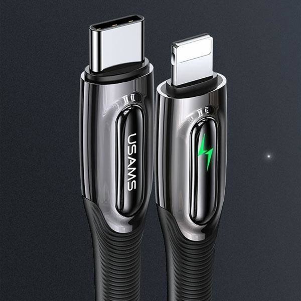 Καλώδιο Usams US-SJ518 USB-C σε Lightning 20W PD, Πλεκτό με Smart Power-off, 1.2m, Μαύρο
