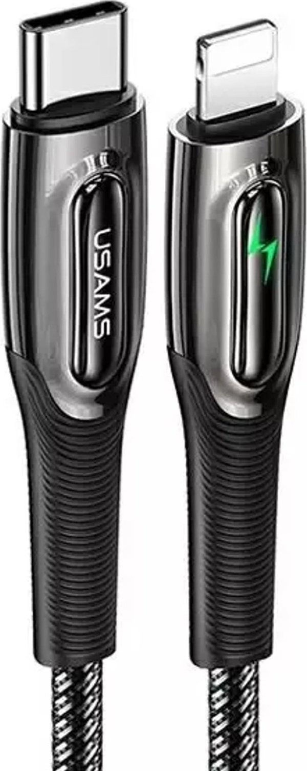 Καλώδιο Usams US-SJ518 USB-C σε Lightning 20W PD, Πλεκτό με Smart Power-off, 1.2m, Μαύρο