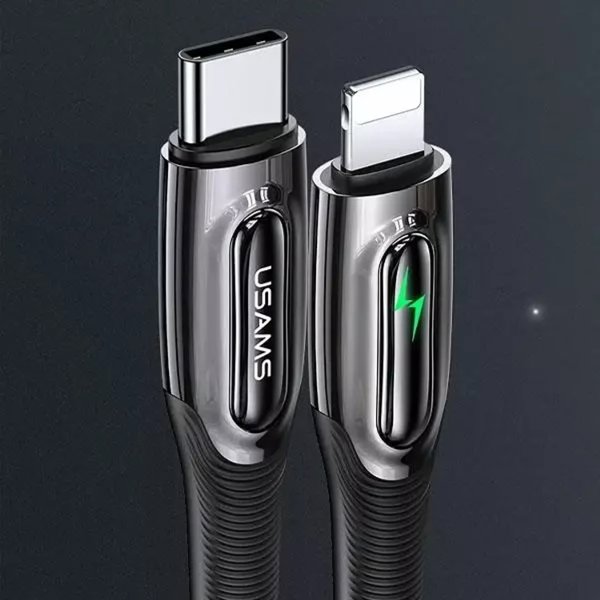 Καλώδιο Usams US-SJ518 USB-C σε Lightning 20W PD, Πλεκτό με Smart Power-off, 1.2m, Μαύρο