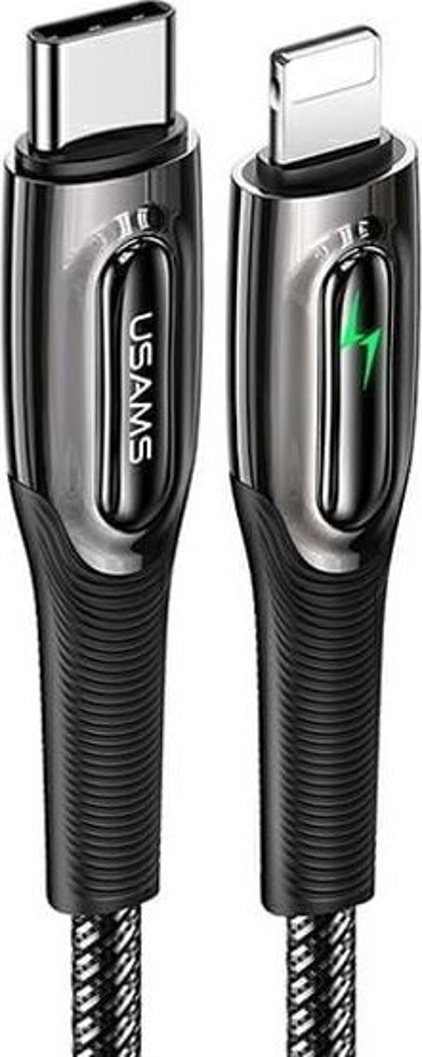 Καλώδιο Usams US-SJ518 USB-C σε Lightning 20W PD, Πλεκτό με Smart Power-off, 1.2m, Μαύρο