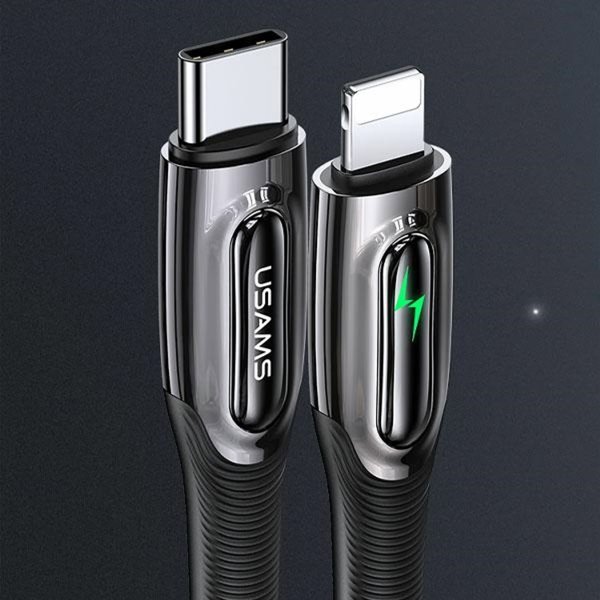Καλώδιο Usams US-SJ518 USB-C σε Lightning 20W PD, Πλεκτό με Smart Power-off, 1.2m, Μαύρο