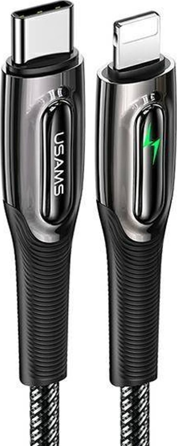 Καλώδιο Usams US-SJ518 USB-C σε Lightning 20W PD, Πλεκτό με Smart Power-off, 1.2m, Μαύρο