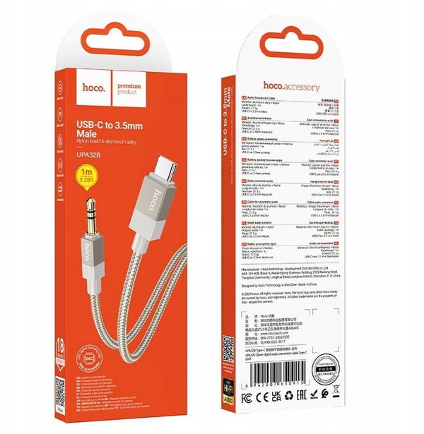 Κάμπελ AUX Τζακ 3,5 μμ (μέσκι) ντο USB C (μέσκι) Hoco 1 μ UPA32B ζόλντι