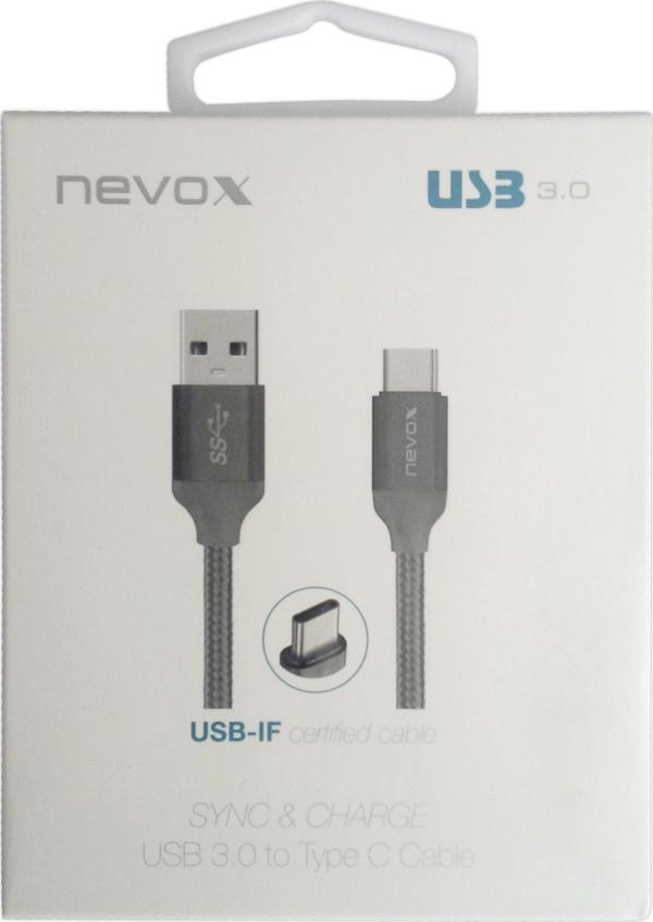 Kabel USB Nevox USB-A - USB-C 1 m Szary (1457)