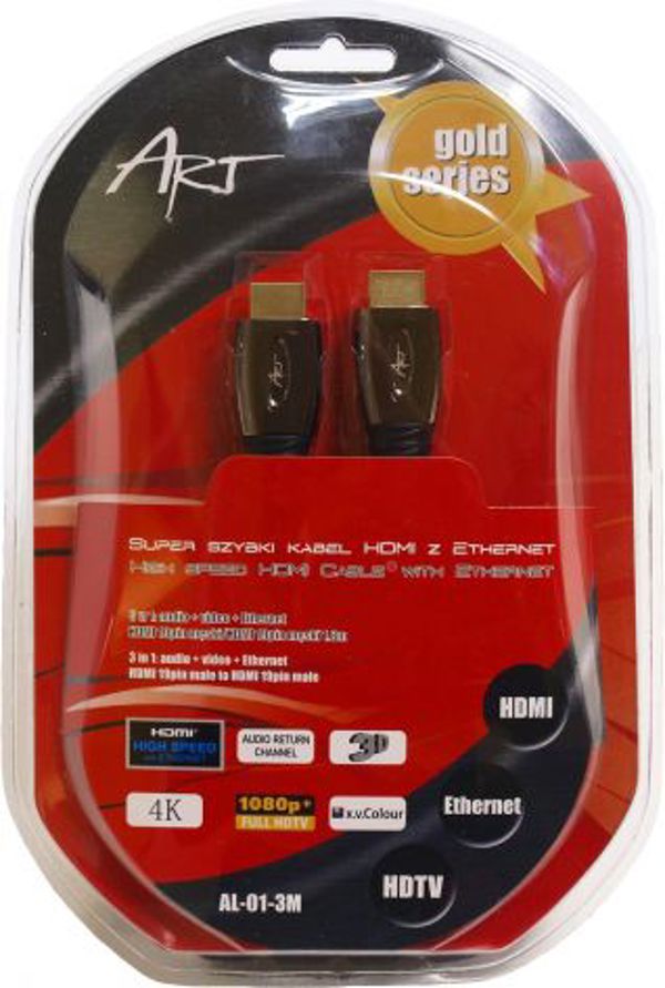 Καλώδιο HDMI ART AL-01-3M, 3m, 19pin Male, Nylon, Μαύρο