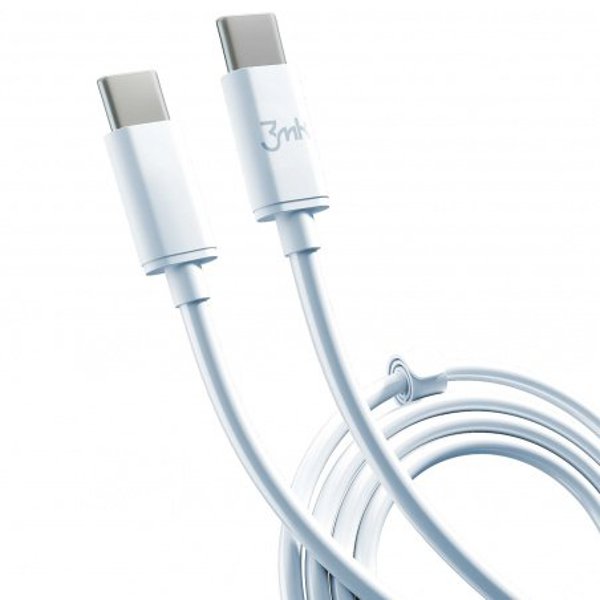 Καλώδιο 3MK USB-C σε USB-C, Υποστήριξη QC και PD, Ανθεκτική Επικάλυψη PVC, Μήκος 2m, Λευκό