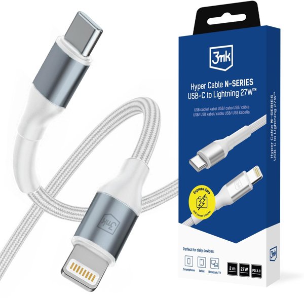 Καλώδιο USB 3MK Hyper Cable N-Series USB-C σε Lightning 2m, PD 3.0 27W, Λευκό