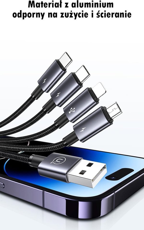 Usams Καλώδιο 4 σε 1 US-SJ739 Sufeng, 2xUSB-C/Lightning/MicroUSB, 15W, 1.2m, Αλουμίνιο