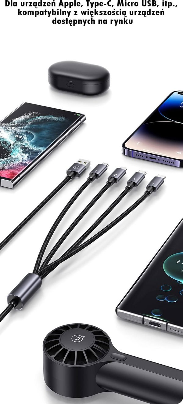 Usams Καλώδιο 4 σε 1 US-SJ739 Sufeng, 2xUSB-C/Lightning/MicroUSB, 15W, 1.2m, Αλουμίνιο