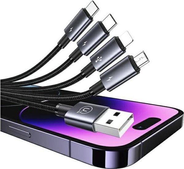 Usams Καλώδιο 4 σε 1 US-SJ739 Sufeng, 2xUSB-C/Lightning/MicroUSB, 15W, 1.2m, Αλουμίνιο