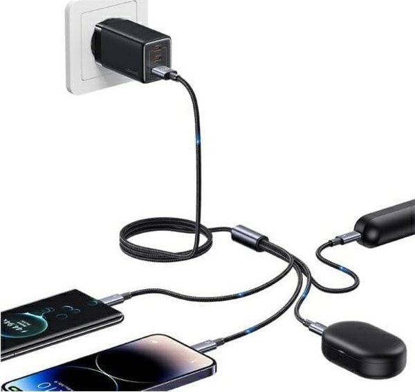 Usams Καλώδιο 4 σε 1 US-SJ739 Sufeng, 2xUSB-C/Lightning/MicroUSB, 15W, 1.2m, Αλουμίνιο