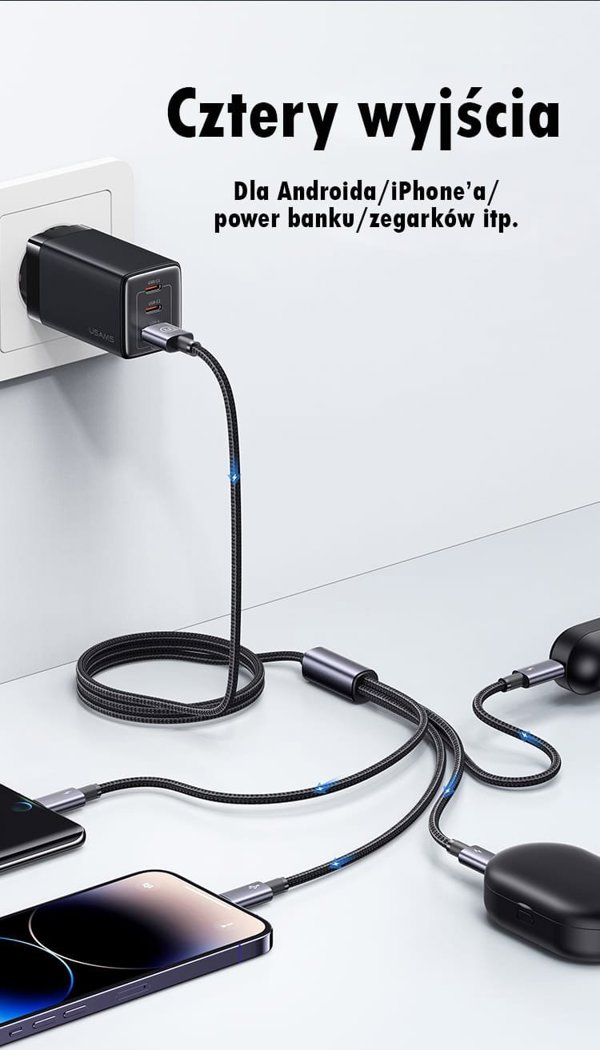 Usams Καλώδιο 4 σε 1 US-SJ739 Sufeng, 2xUSB-C/Lightning/MicroUSB, 15W, 1.2m, Αλουμίνιο