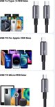 Usams Καλώδιο 4 σε 1 US-SJ739 Sufeng, 2xUSB-C/Lightning/MicroUSB, 15W, 1.2m, Αλουμίνιο