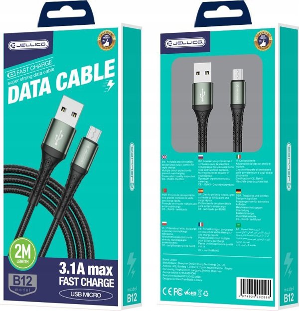 Kabel USB Jellico USB-A - microUSB 2 m Czarny (6974929202866)