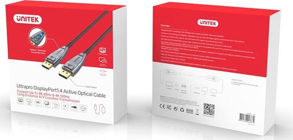 Καλώδιο Unitek DisplayPort 1.4, 15m, 8K 60Hz, 4K 120Hz, Γκρι (C1617GY)