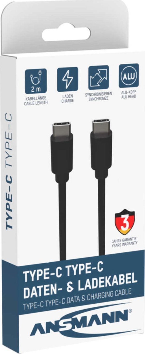 Kabel USB Ansmann USB-C - USB-C 2 m Czarny (456498)