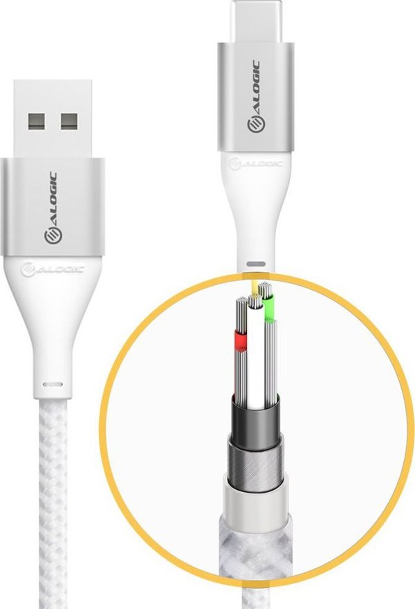 Καλώδιο USB Alogic USB-A σε USB 2.0, 3A, 480Mbps, 0.3m, Ασημί