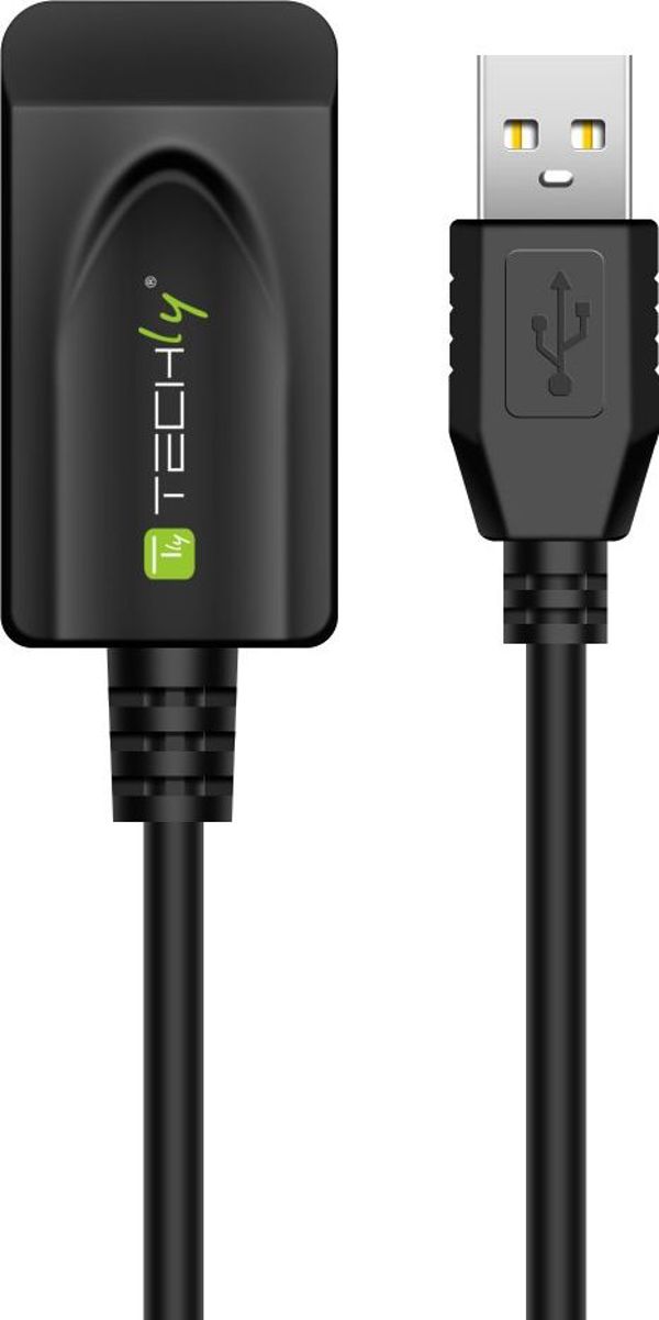 Techly Ενεργό Καλώδιο Επέκτασης USB 2.0 A-A, 5m, Μαύρο (IUSB-REP20TY)